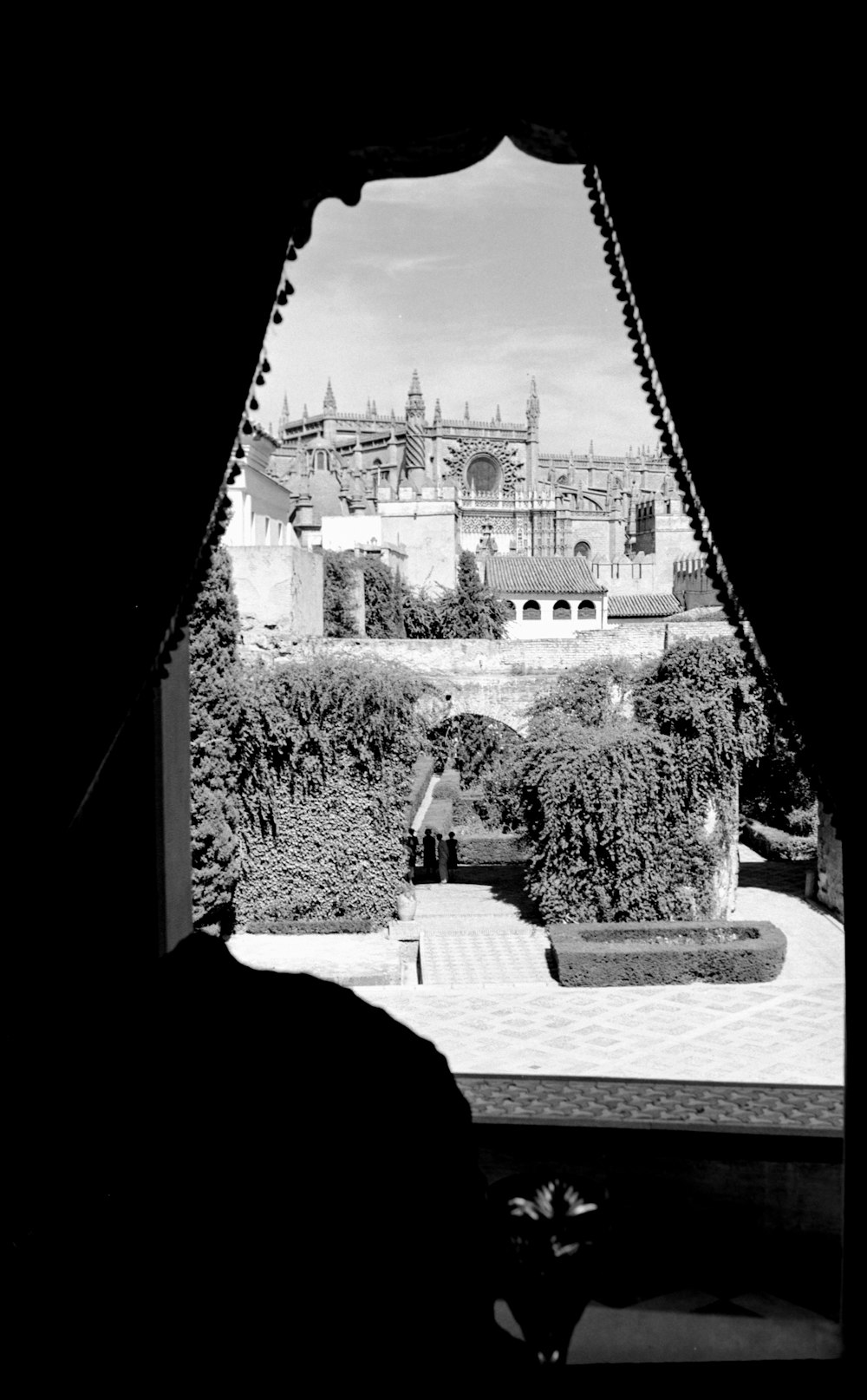 a view of a building through a window