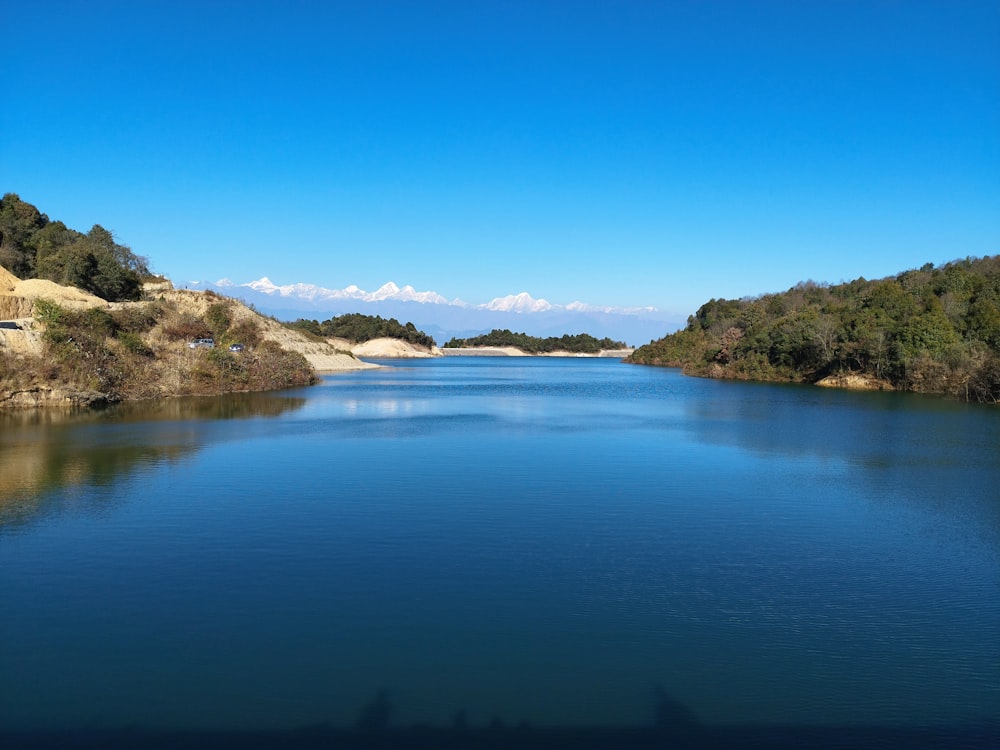 a large body of water surrounded by trees