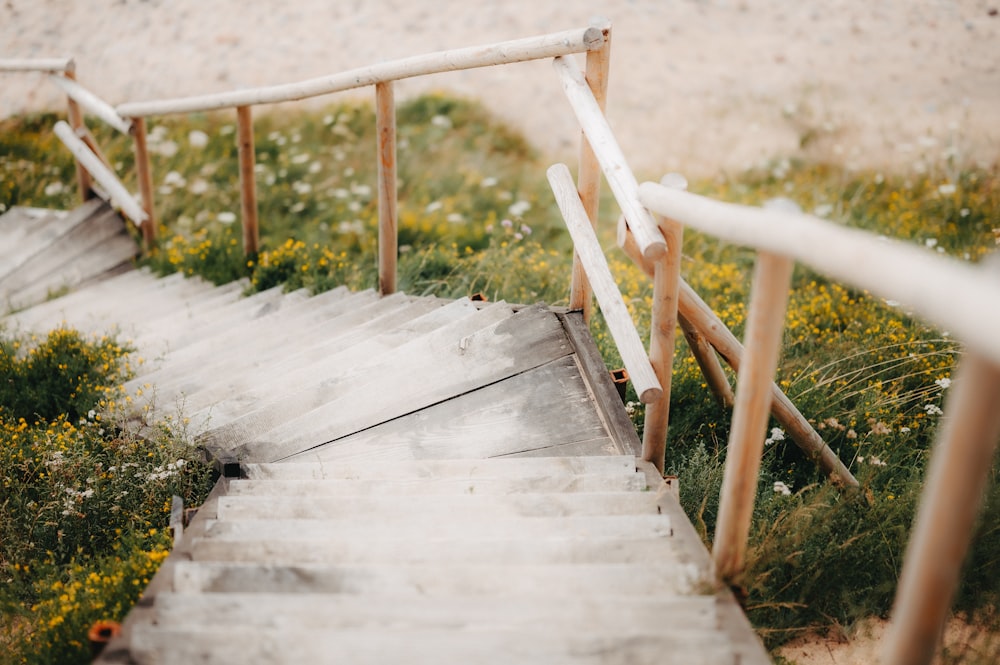 a set of stairs leading up to a beach