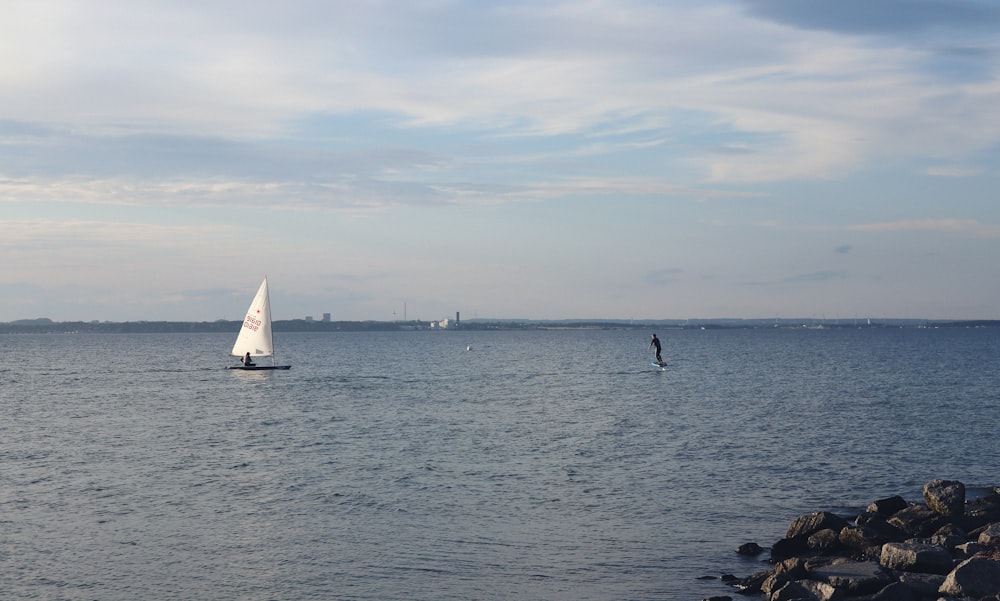 a sailboat is out on the water on a cloudy day
