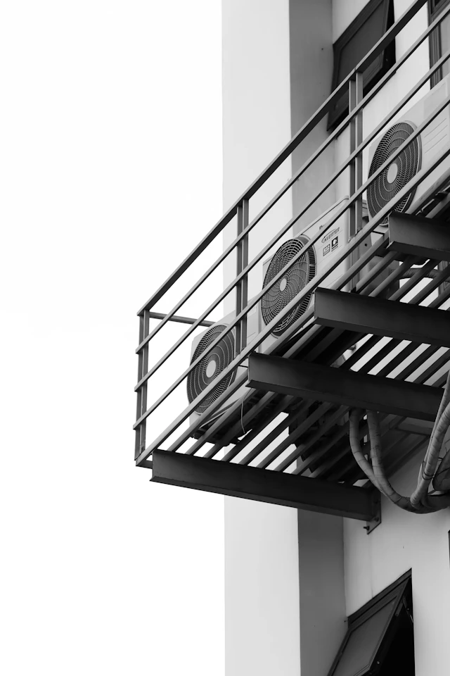 Exterior cooling units — illustrative stock photograph