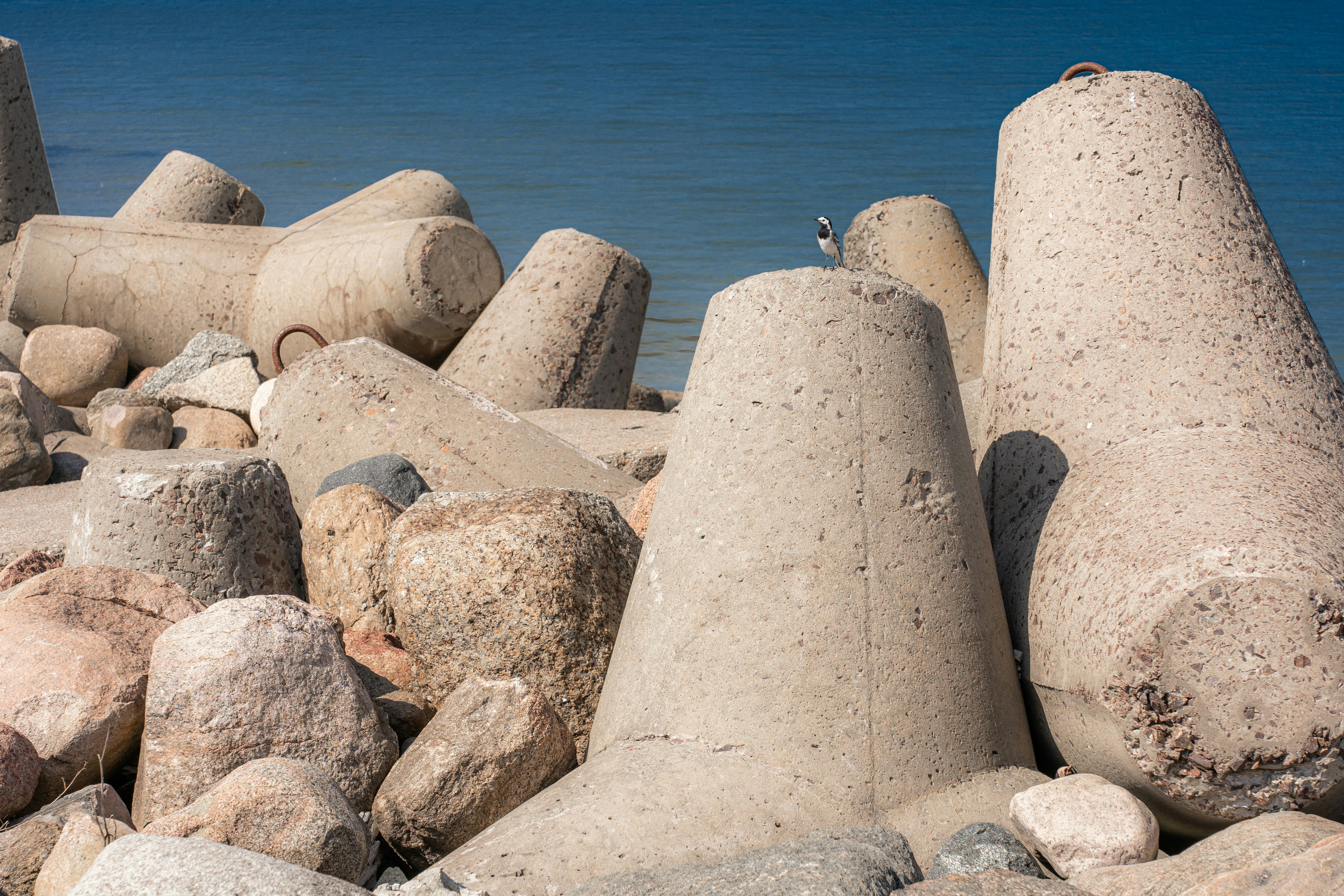 a pile of rocks sitting on top of a beach