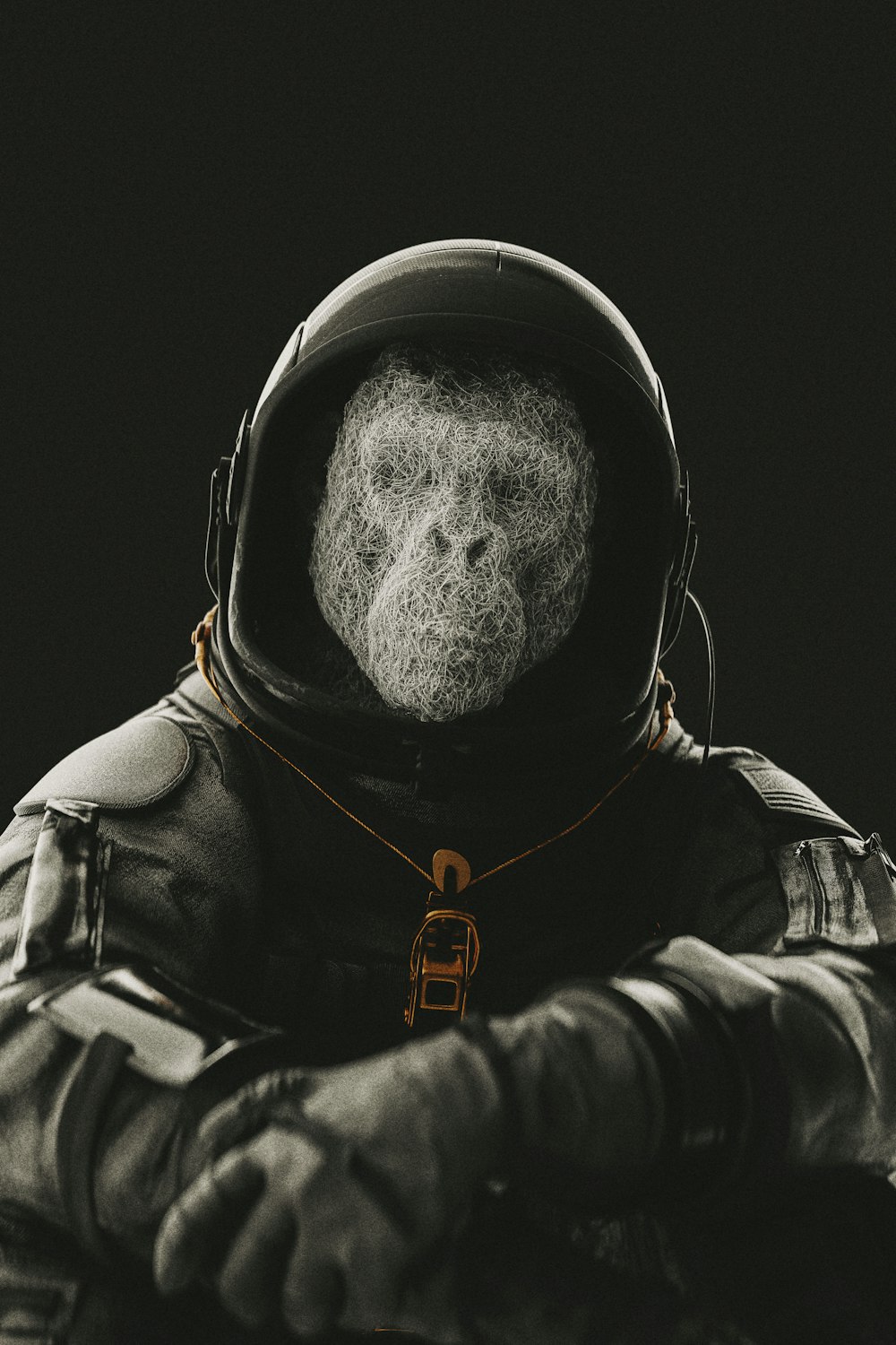 a man in a space suit with a beard and moustache
