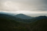 A panoramic view of rolling hills under a cloudy sky.