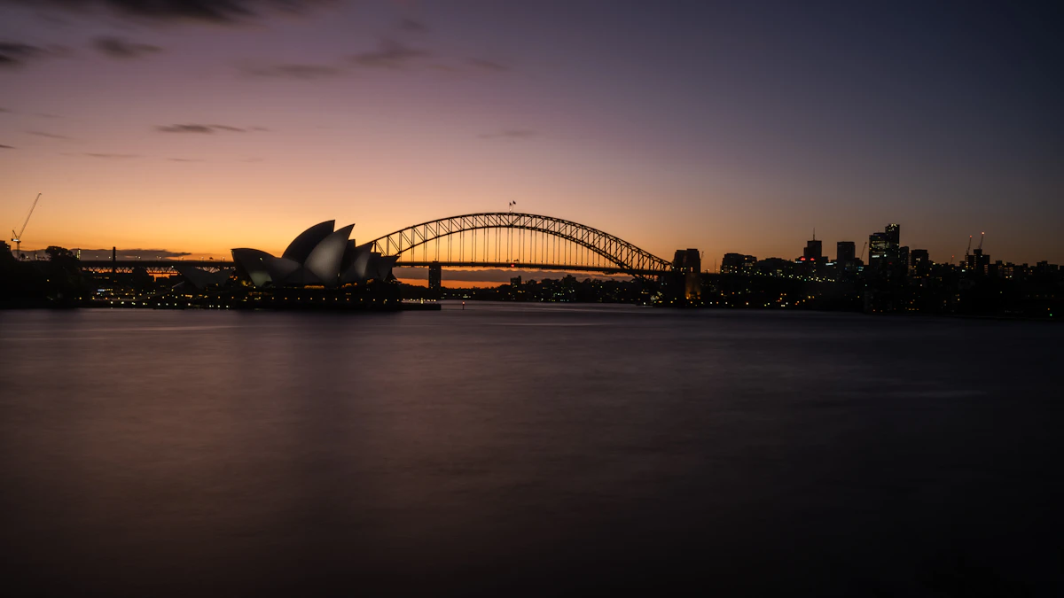 Sydney Opera House and Harbour Bridge at dusk from Mrs Macquaries Point