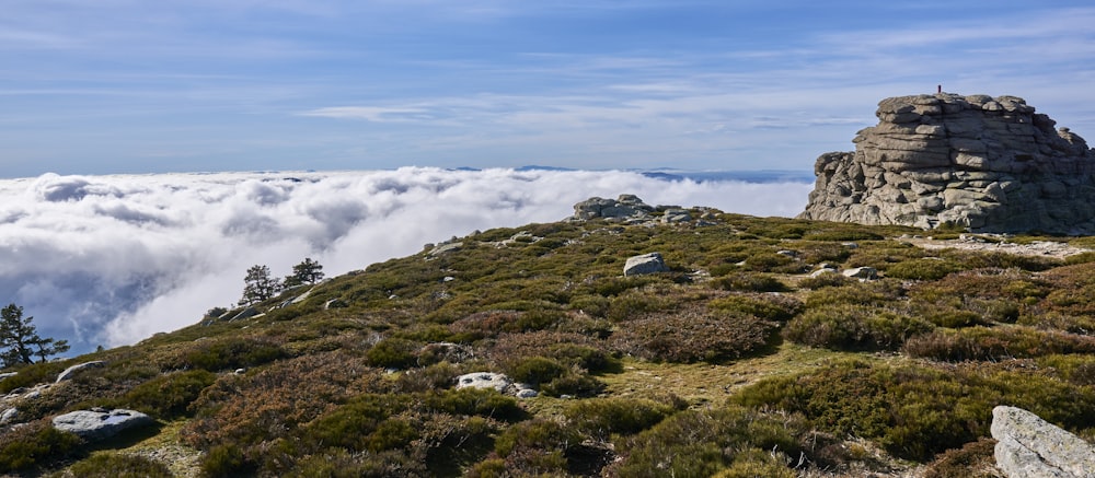 a person standing on top of a mountain above the clouds