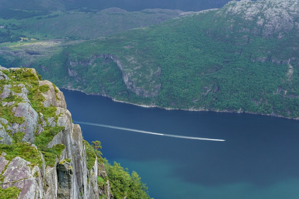 a large body of water surrounded by mountains