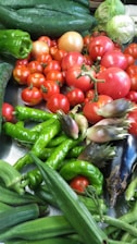 A vibrant field of red and green vegetables under a bright Nigerian sky.