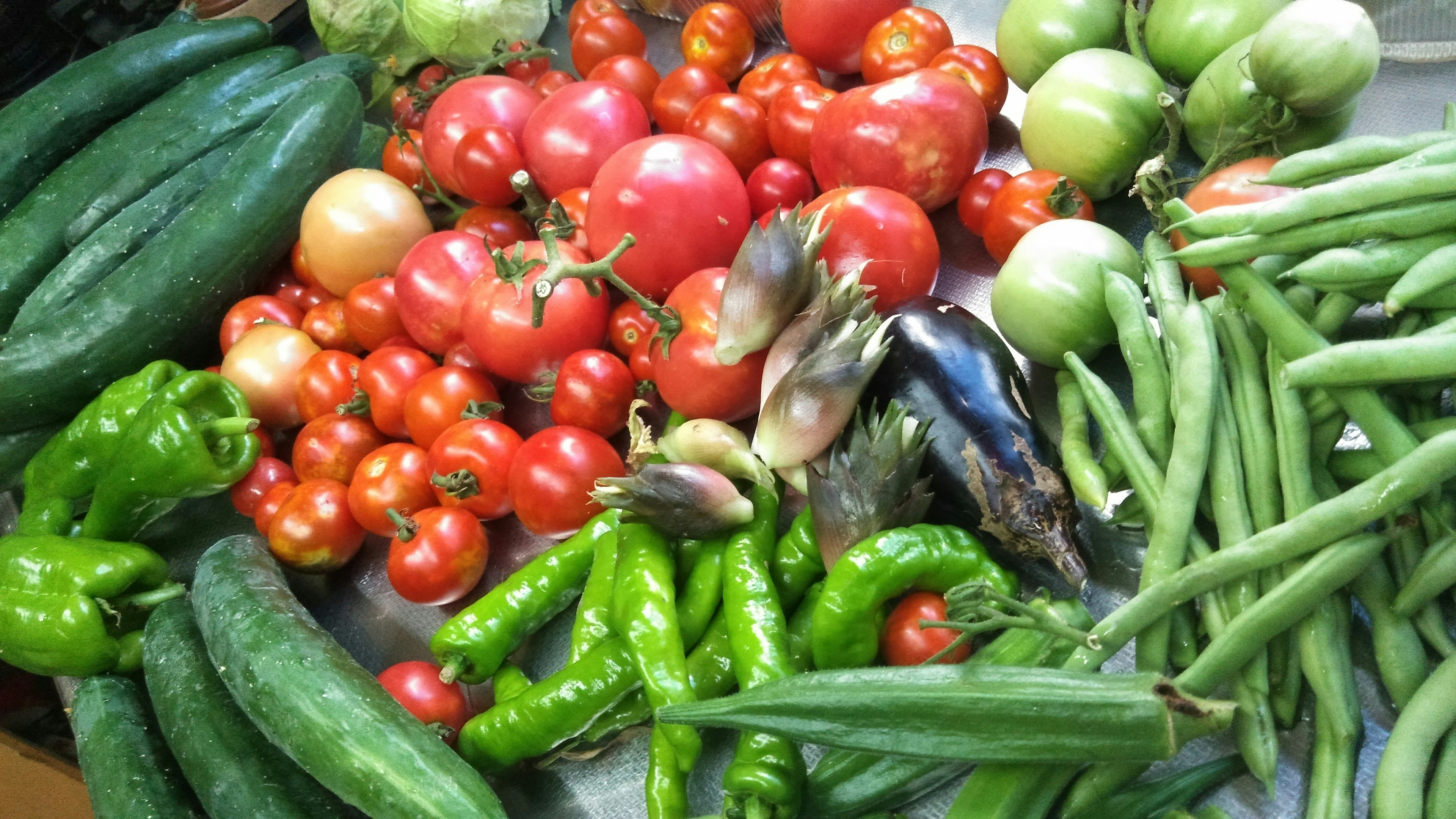 Fresh colorful vegetables in a bright market setting