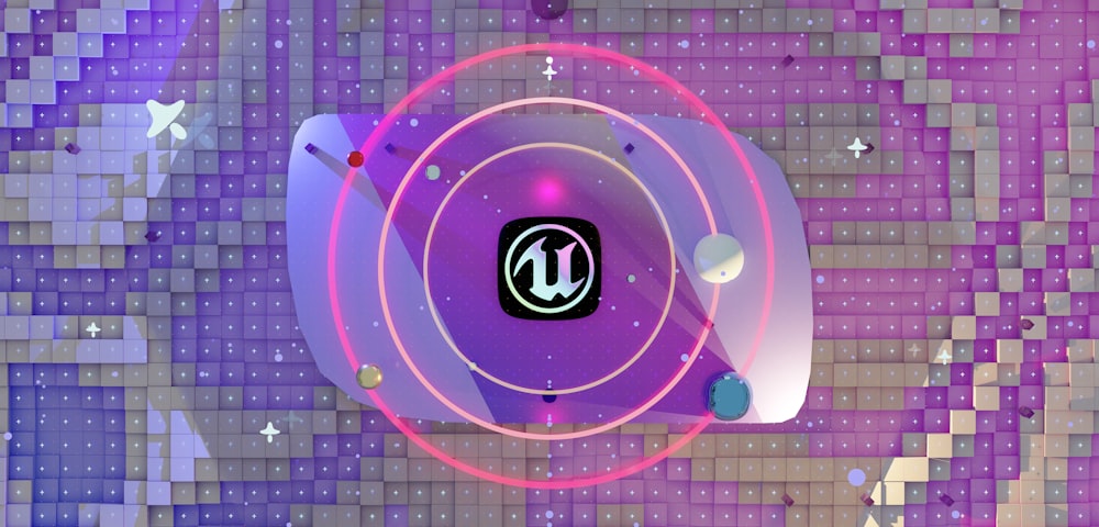 a purple background with a circle and a letter on it