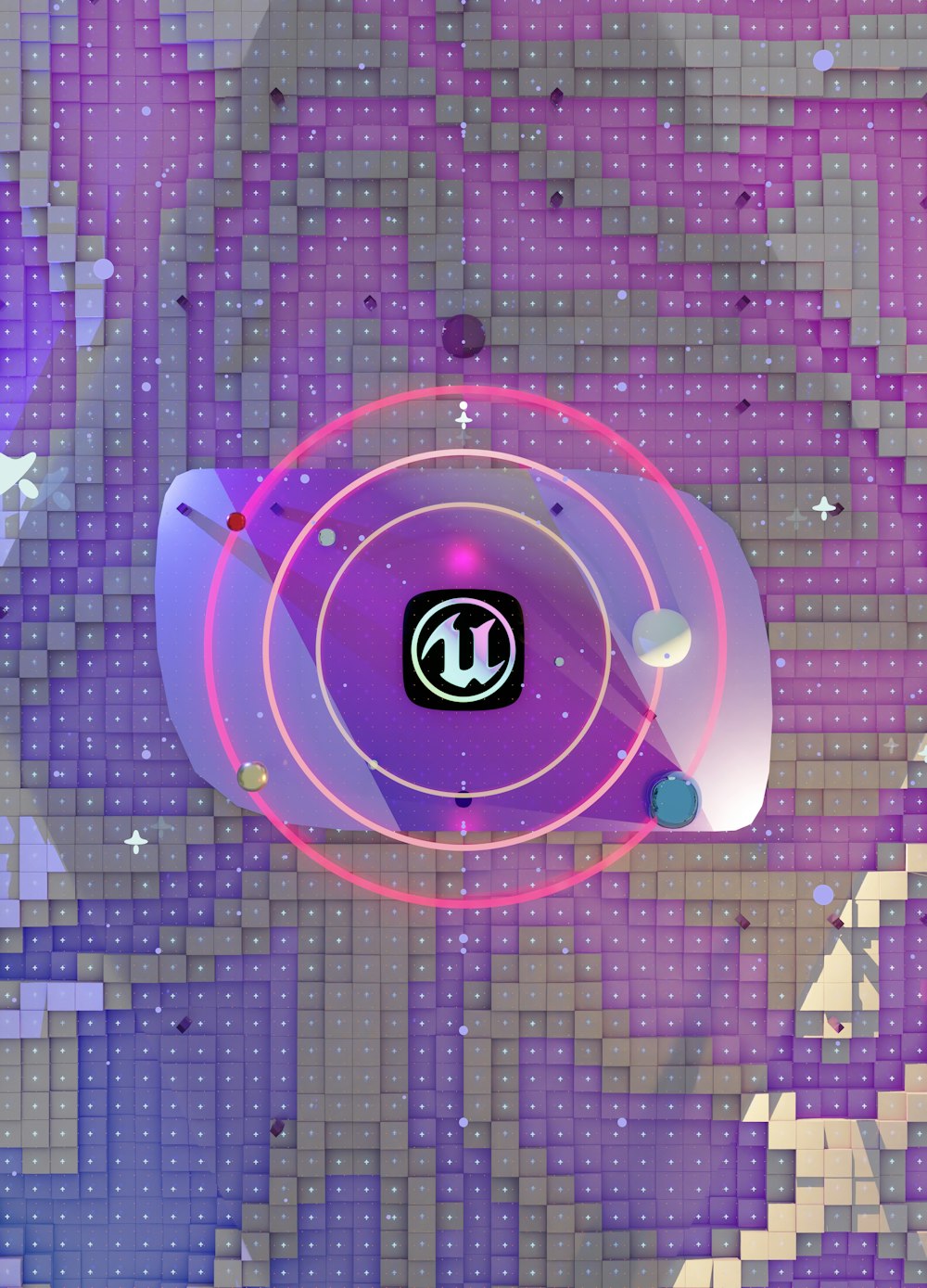 a purple background with a circular object in the middle