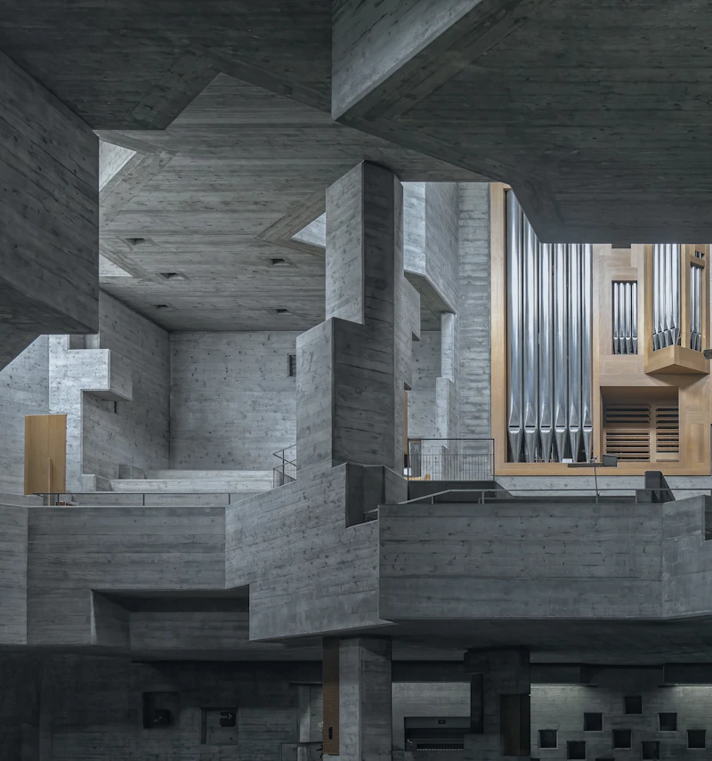 Concrete architectural structure against an open sky