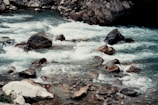 a river that has some rocks in it