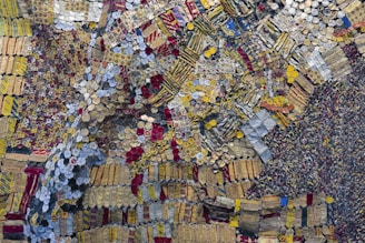 A close-up of a colorful canvas art piece showcasing intricate patterns.