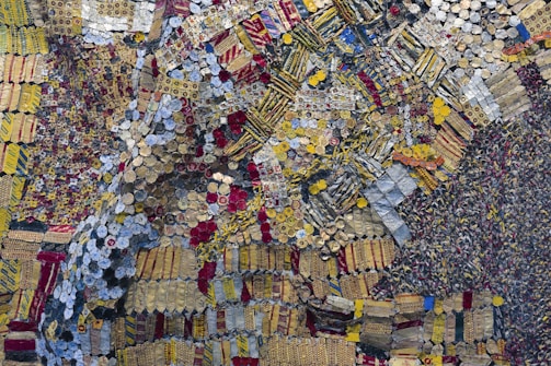 An intricate piece featuring rhythmic patterns and bright multicolor contrasts.