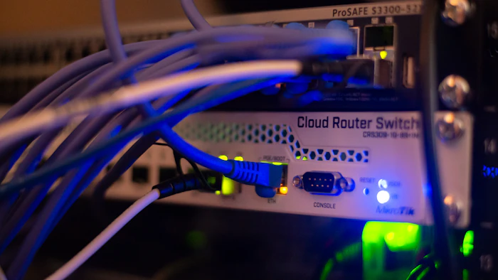 Network wiring infrastructure close-up