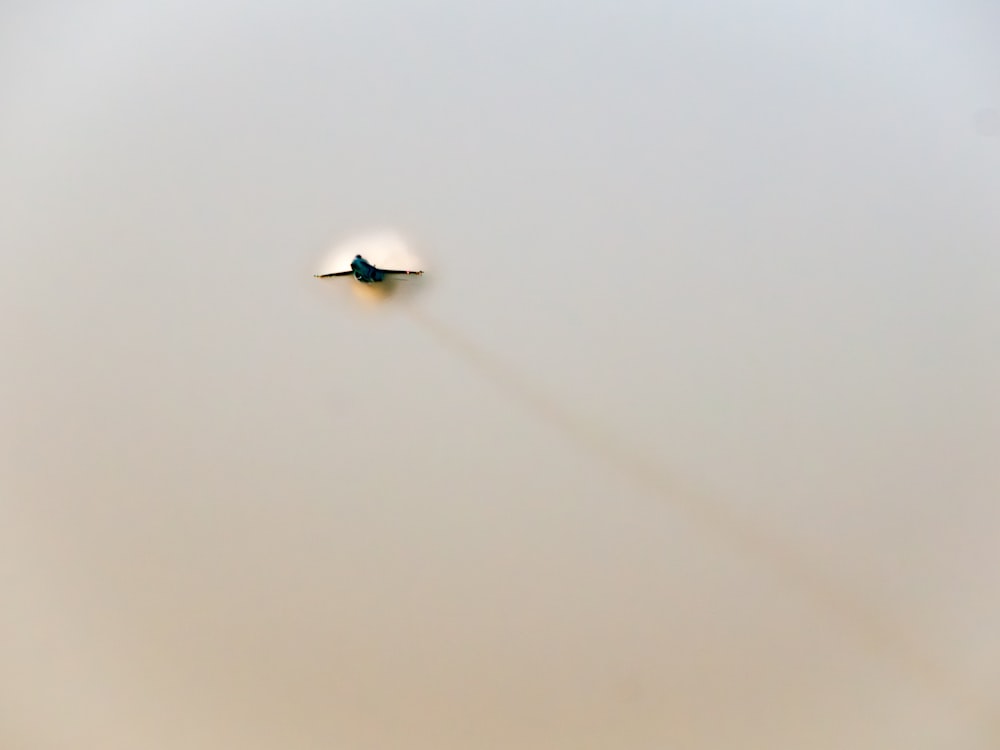 um pequeno avião voando através de um céu nublado