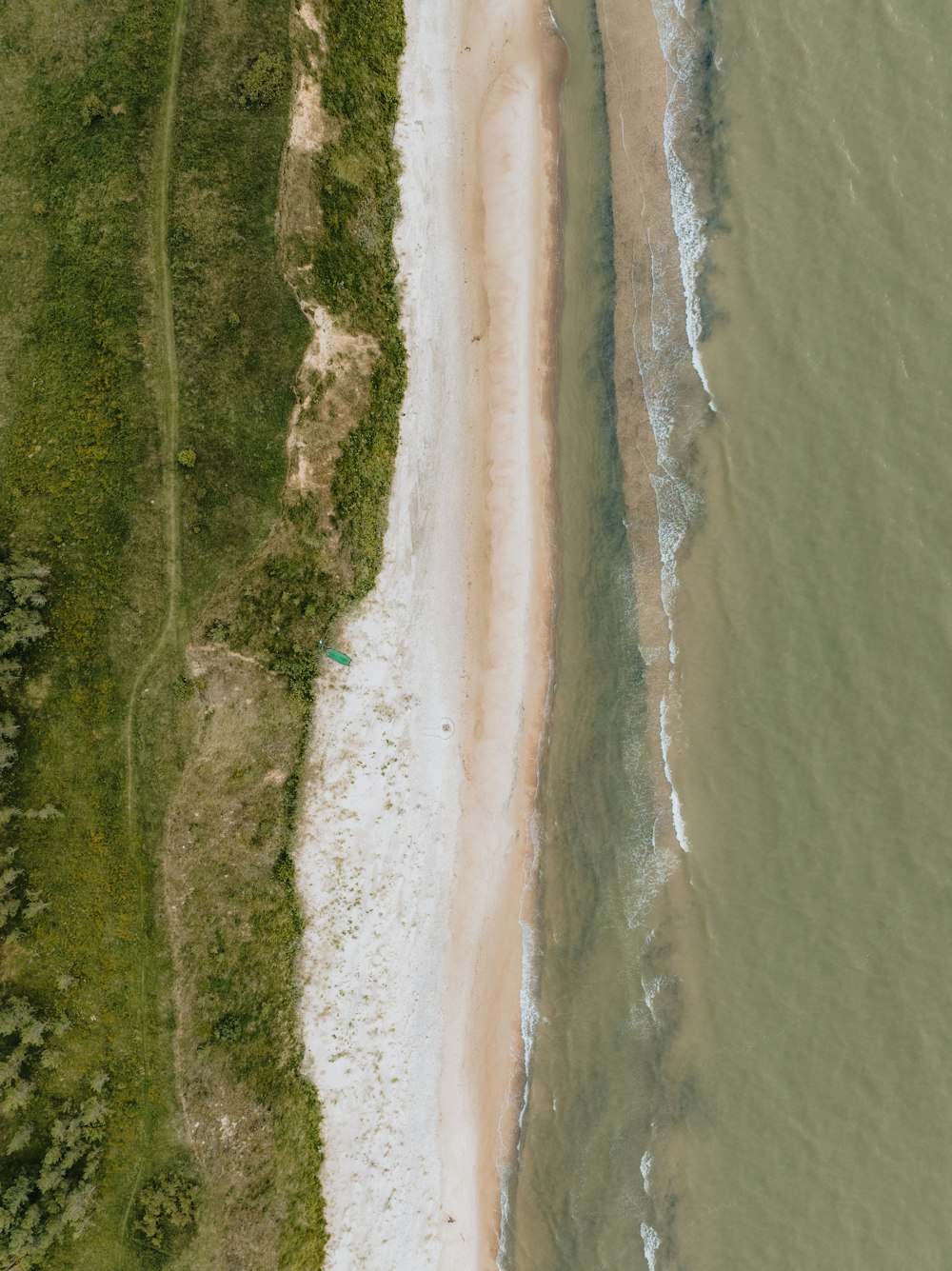 an aerial view of a beach and a body of water