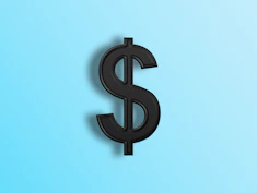 a black dollar sign on a blue background