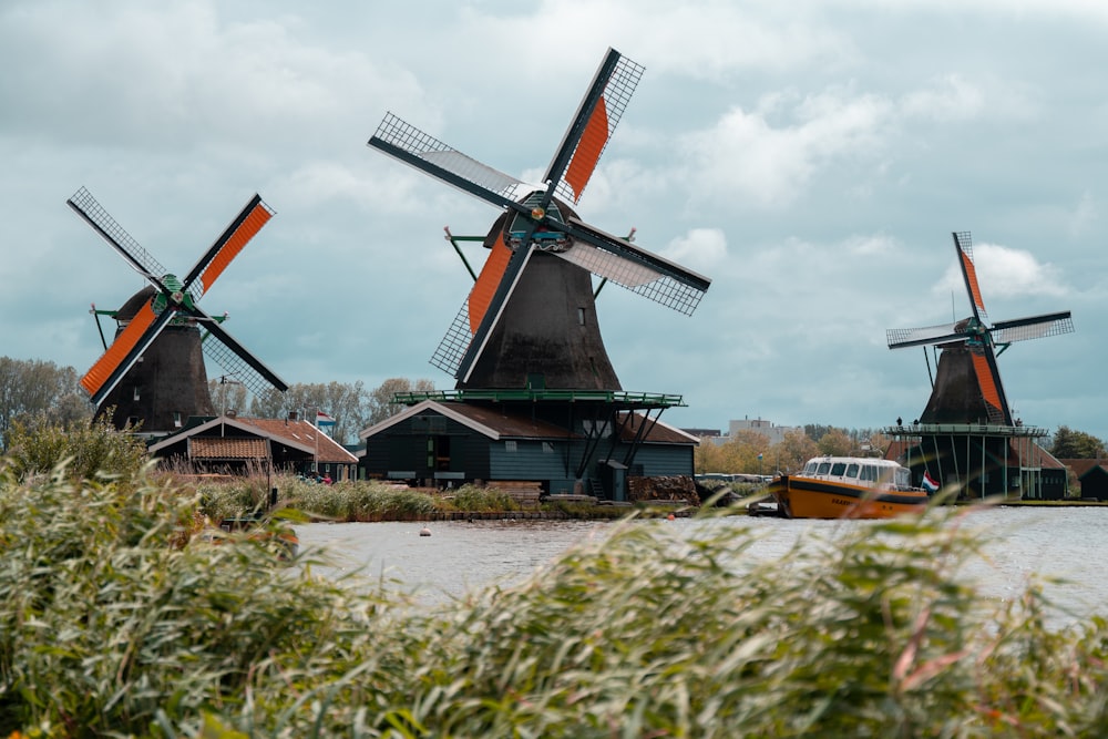 a group of windmills sitting next to each other