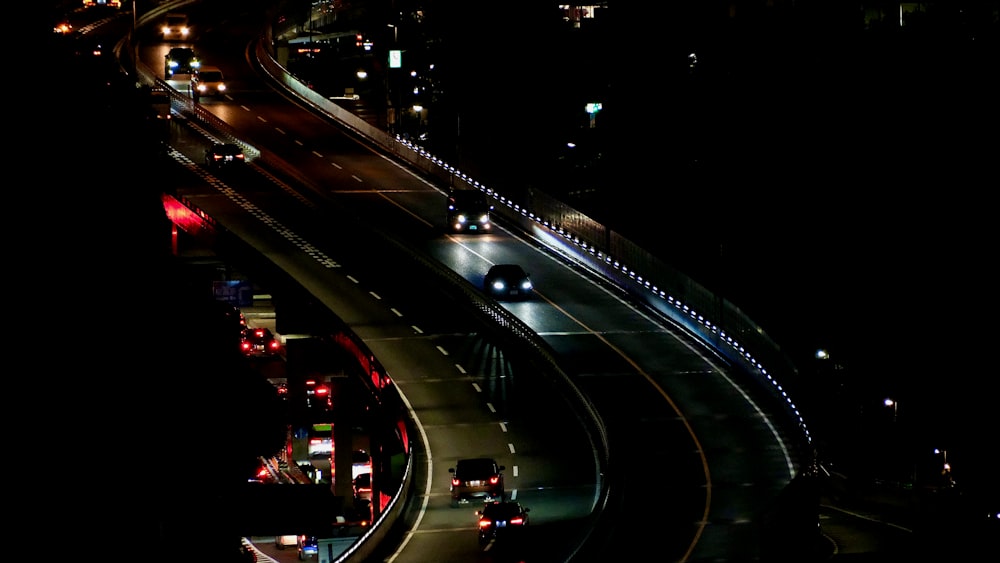 a night time view of a busy highway