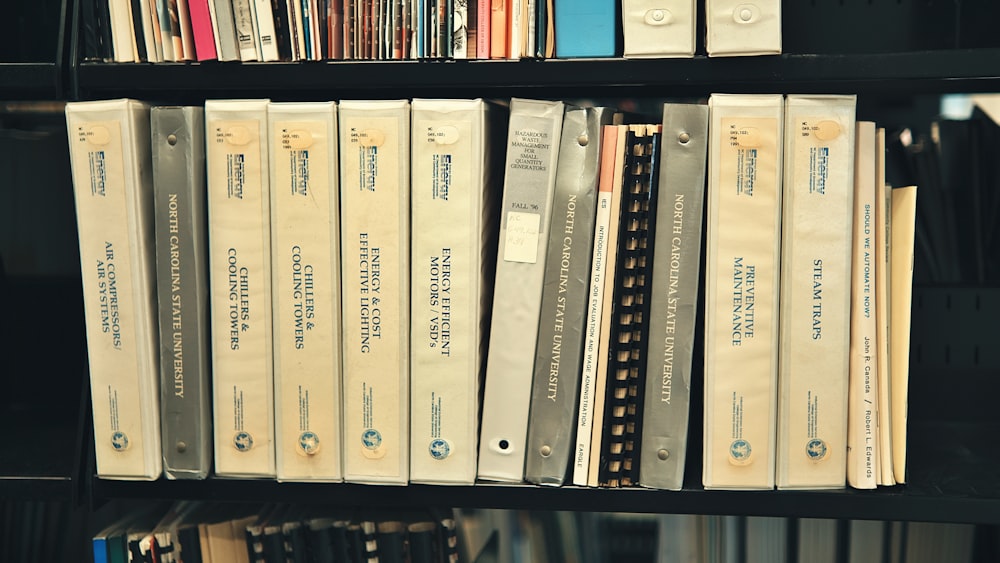 a book shelf filled with lots of books