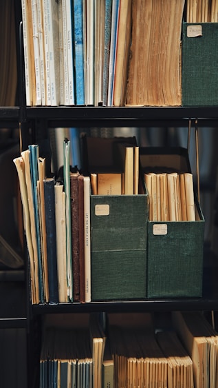 a book shelf filled with lots of books