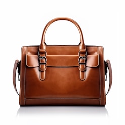 a brown leather handbag on a white background