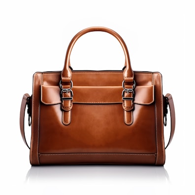 a brown leather handbag on a white background