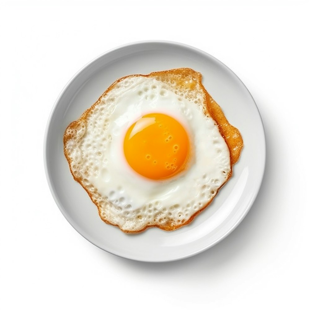 a fried egg on a white plate