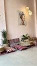 Comfortable seating area with colorful cushions and local decor
