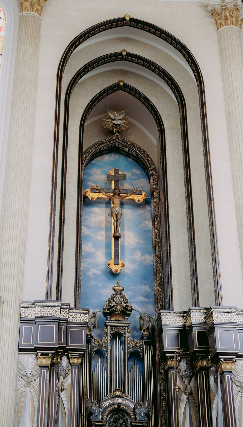 a church with a cross on the wall