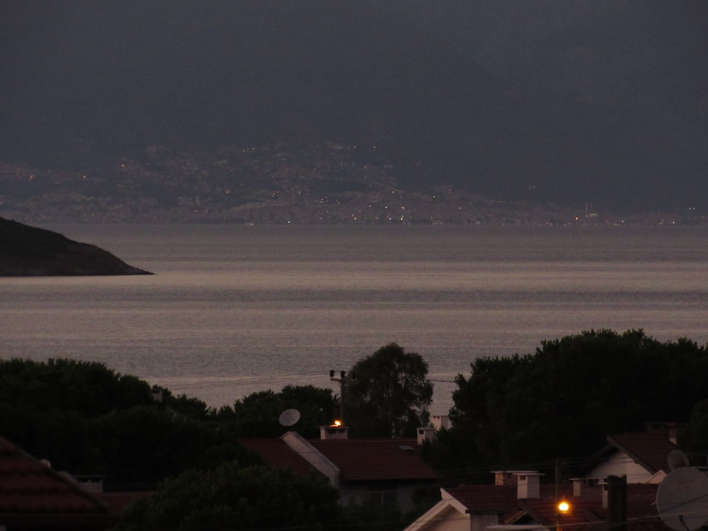 a view of a body of water at night