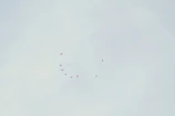 Colorful parachutes opening against a deep navy sky during a group jump.