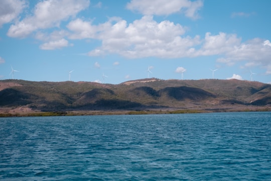 A serene landscape showcasing renewable energy sources like wind turbines and solar panels.