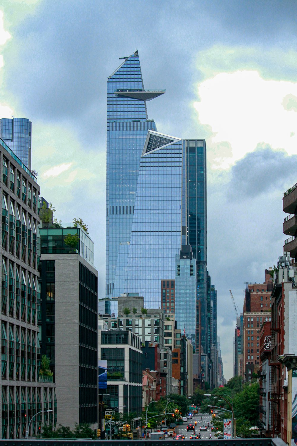 a view of a city with tall buildings