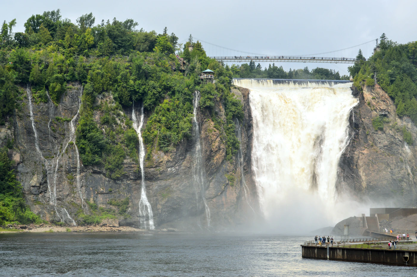 Chute Montmorency waterfall landscape view near Quebec City with the dramatic cascade dropping into the gorge below