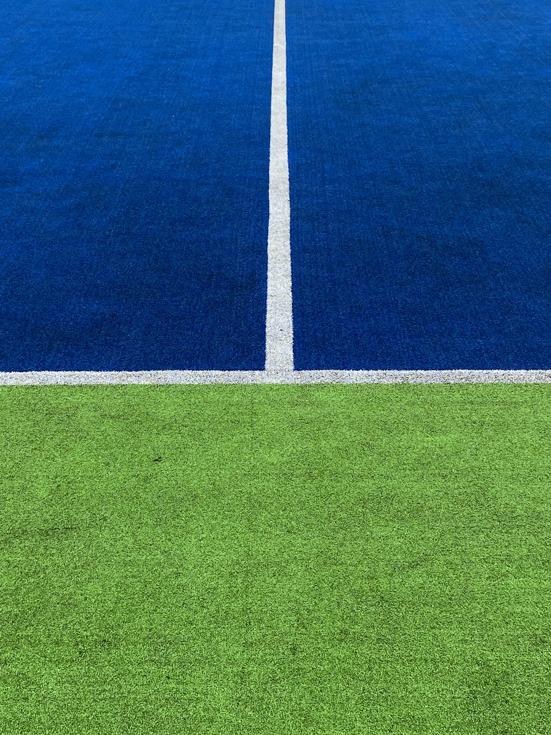 a tennis court with blue and green grass