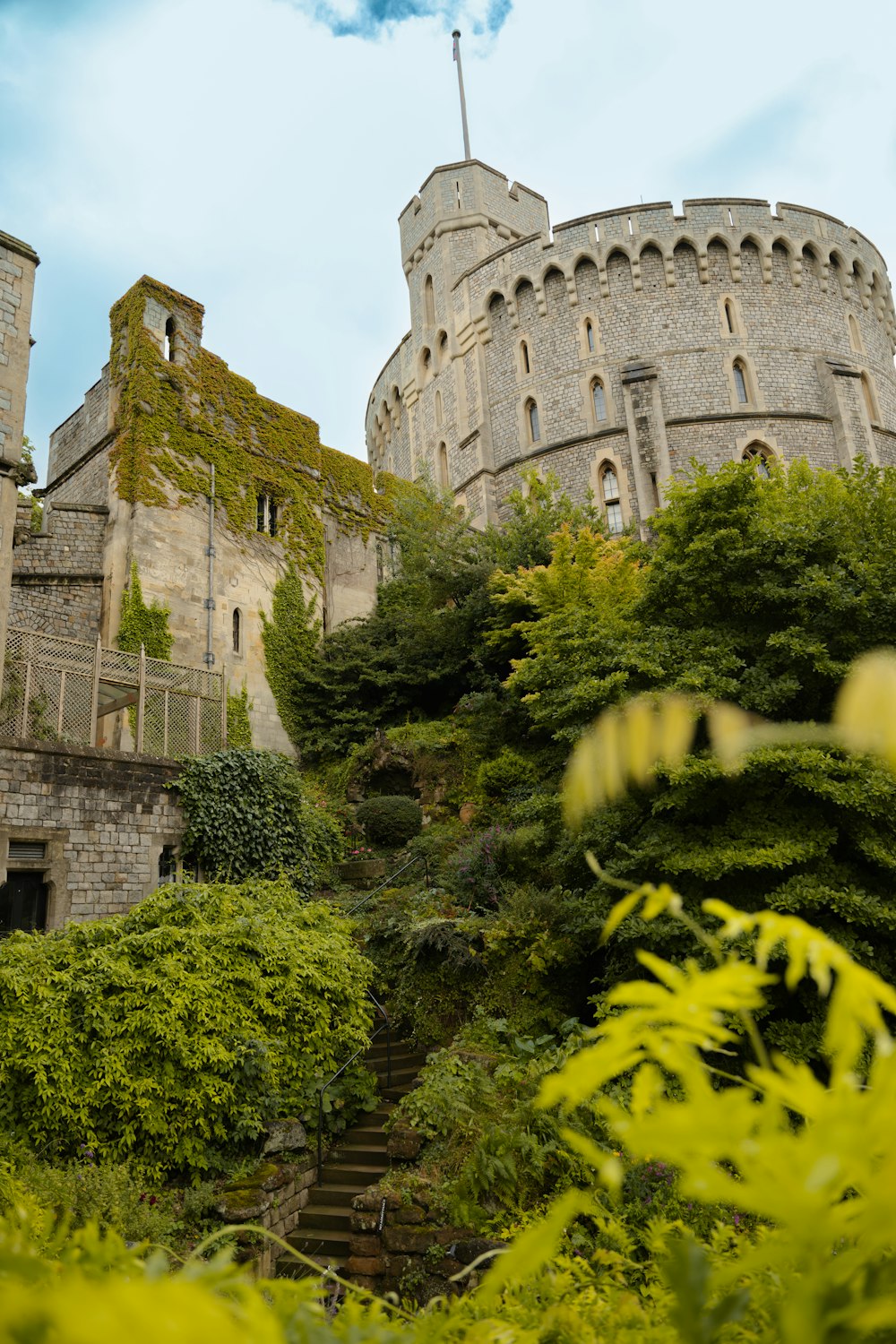 a castle like building with a staircase leading up to it