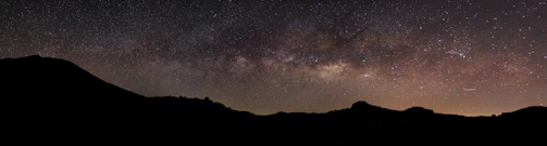 A panoramic view of the Milky Way stretching across a dark night sky.