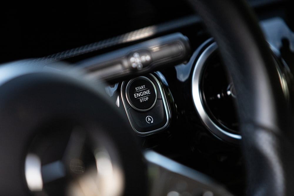 a close up of a car's steering wheel