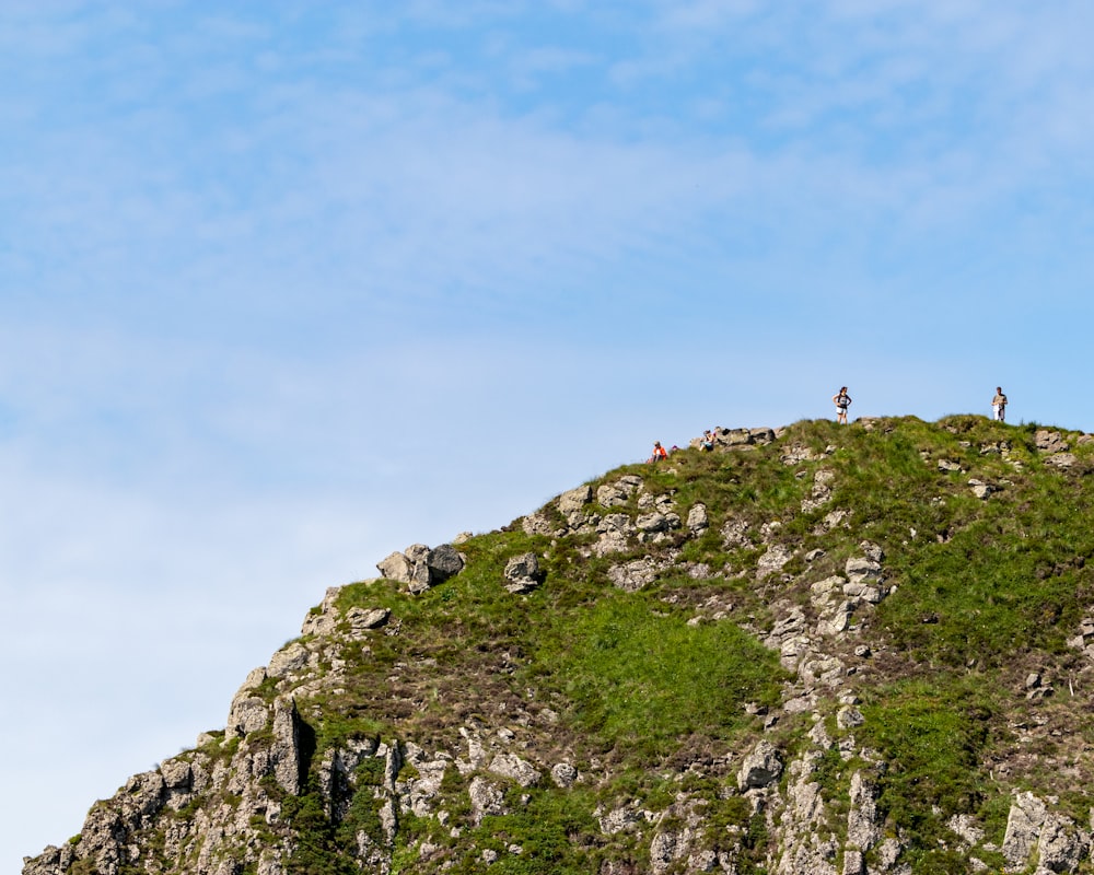 a group of people standing on top of a mountain