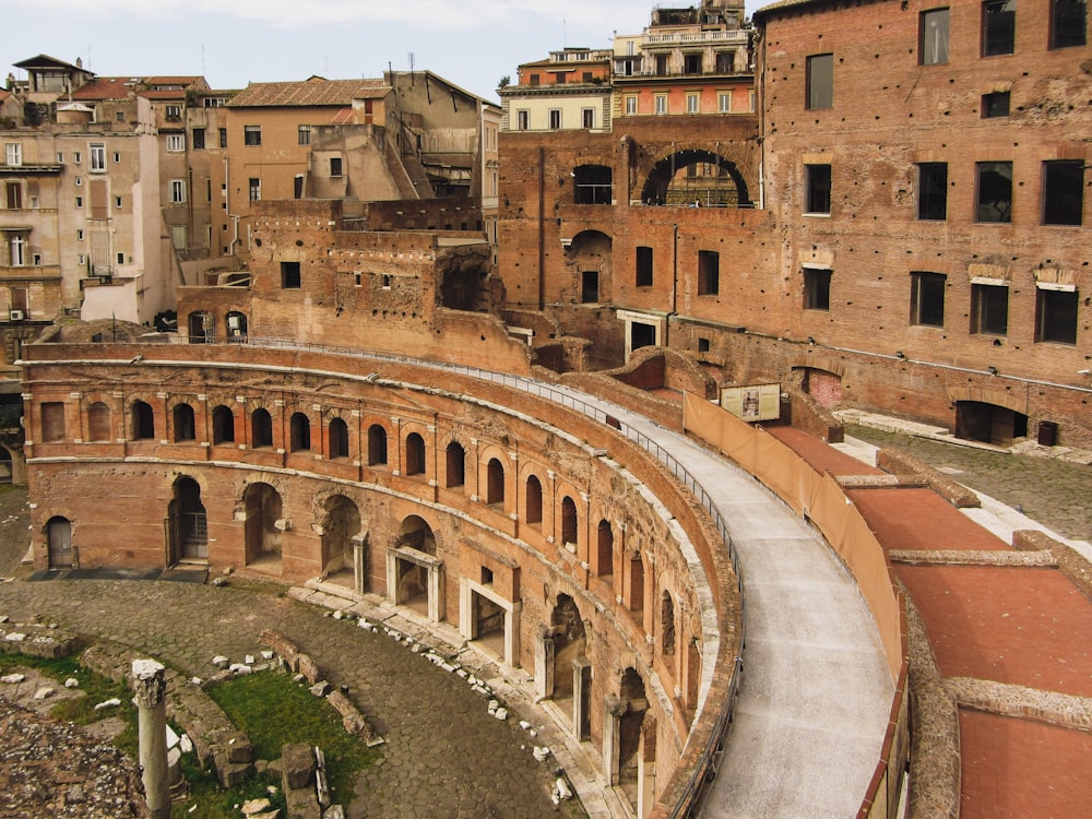 an aerial view of a city with old buildings