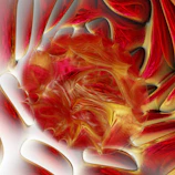 Abstract digital art showing flowing red and gold shapes with subtle shadows.