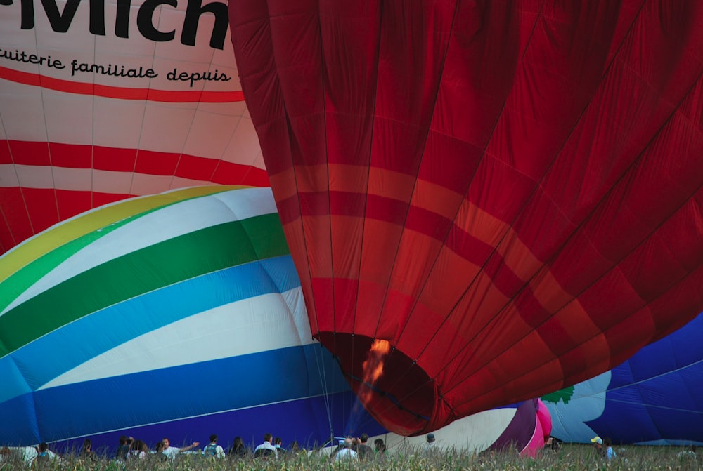 a group of hot air balloons in a field