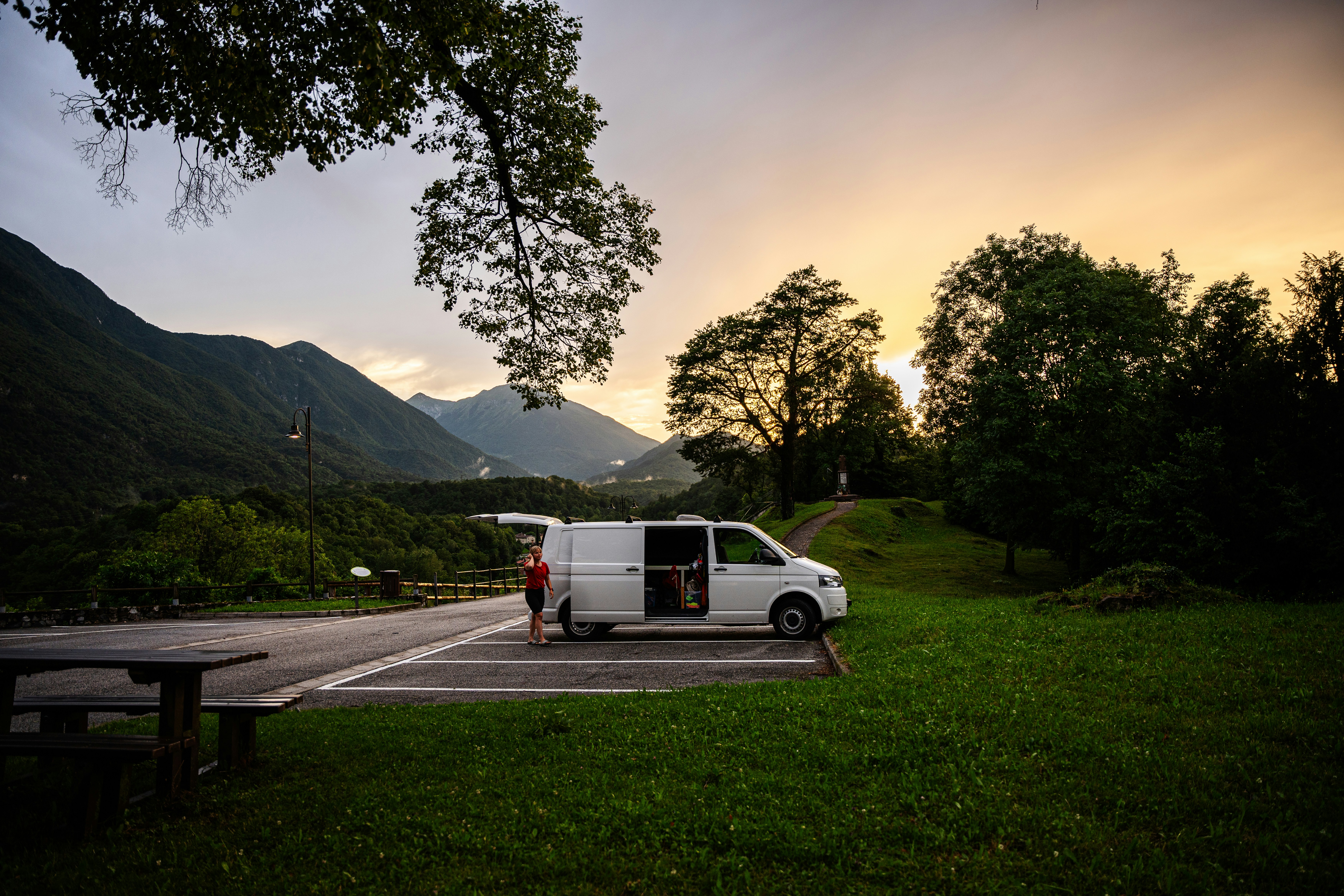 a van parked on the side of a road