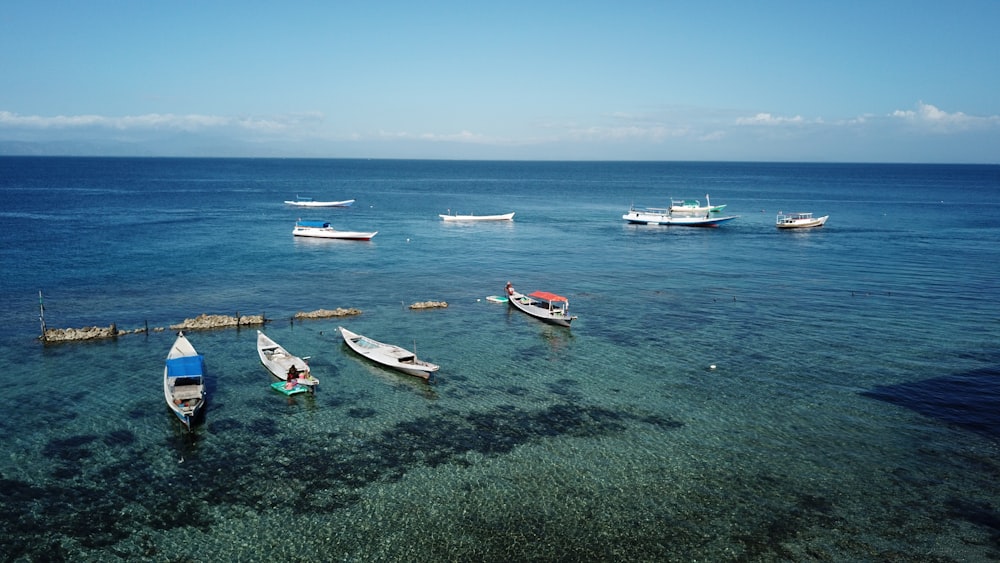 a group of boats floating on top of a body of water