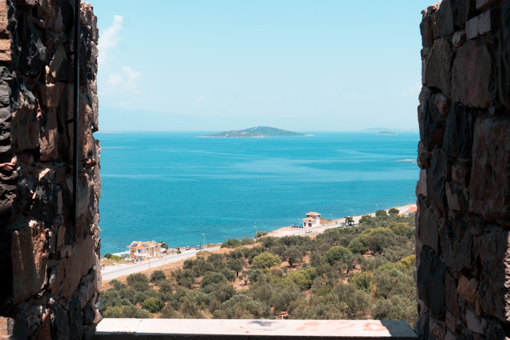 a view of a body of water through a window