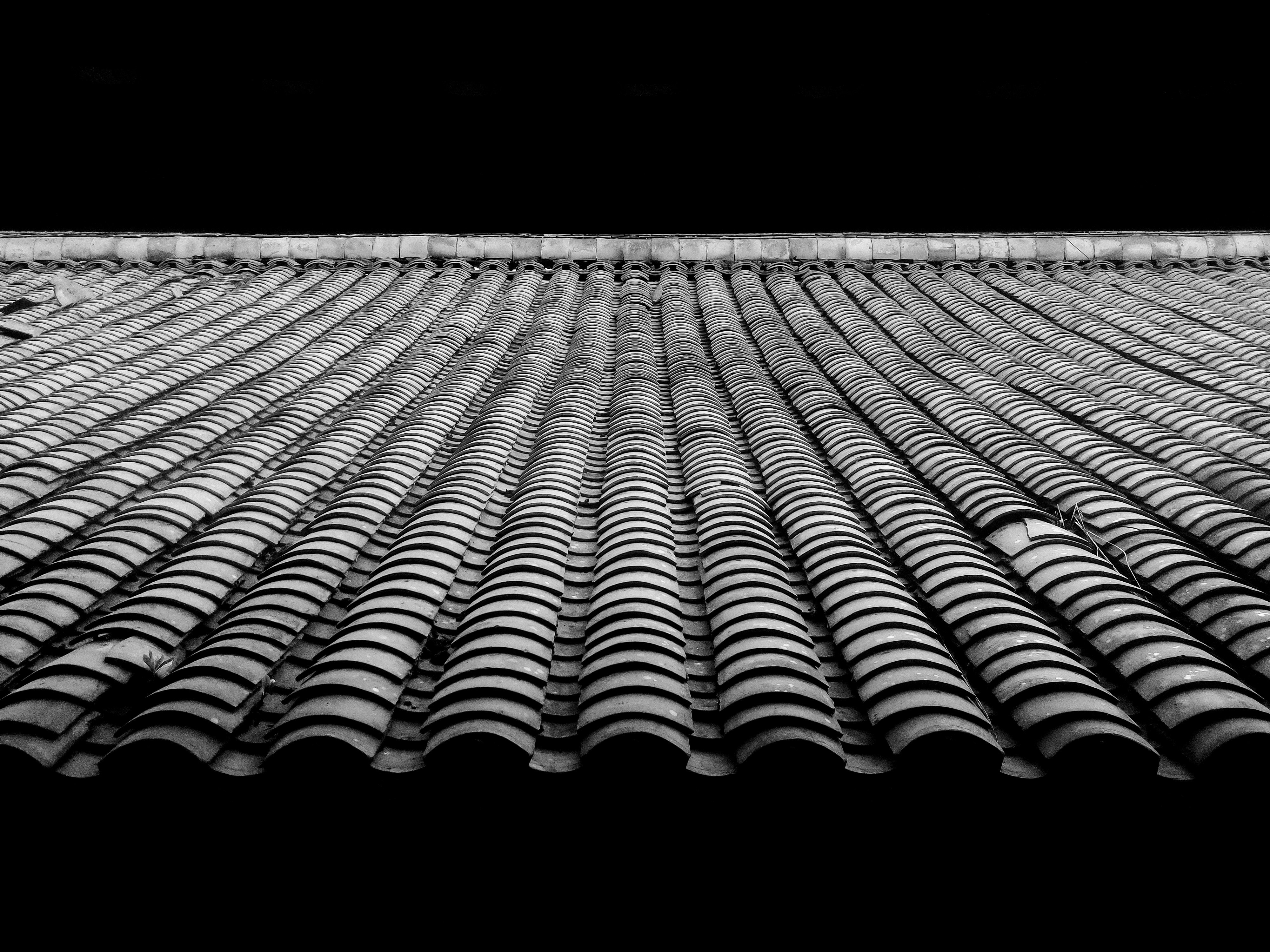 a black and white photo of a roof