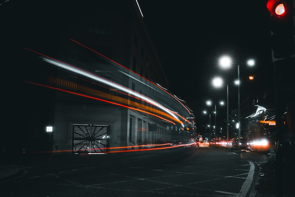 a blurry photo of a street at night